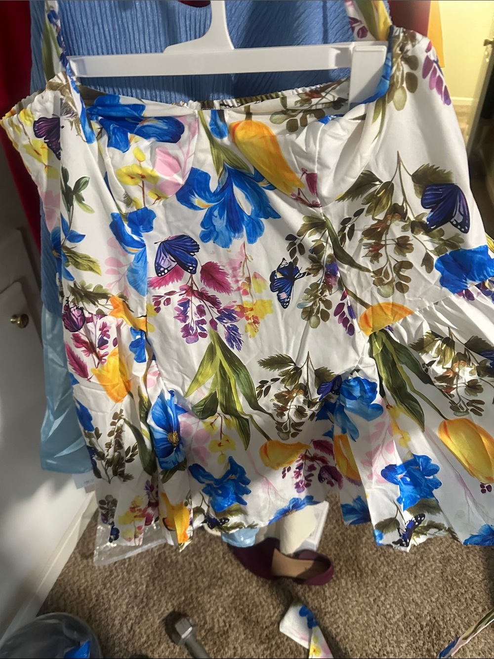 Floral White Tiered dress halter dress from shein